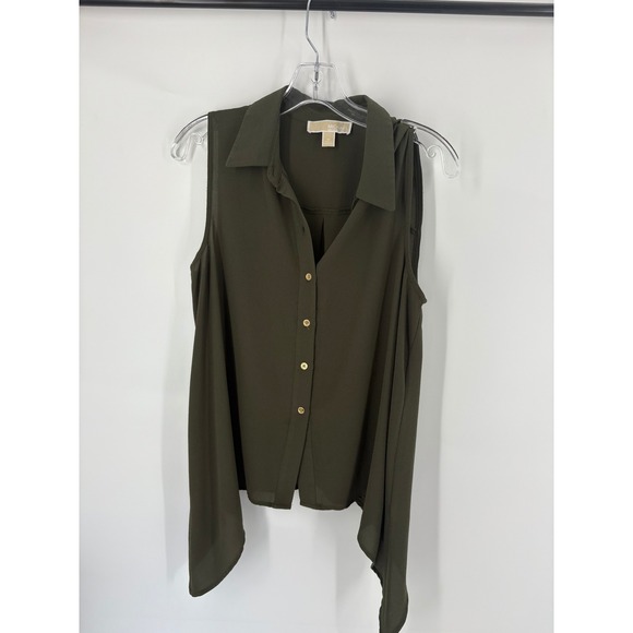 MICHAEL Michael Kors Sleeveless Collared Button Front Blouse Olive Green Size M - Picture 1 of 6